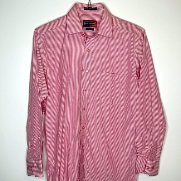 Medium (39 cm) Peter England Red-White LS Shirt - Picture 4 of 4